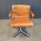 Italian modern steel & leather office chairs by Ettore Sottsass, Poltronova 1970