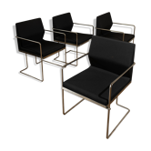 Lot de 4 fauteuils en métal tubulaire et tissu noir 1990