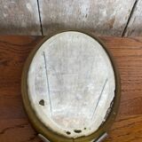 Ancien miroir verre biseauté face a main laiton + manches metal vintage