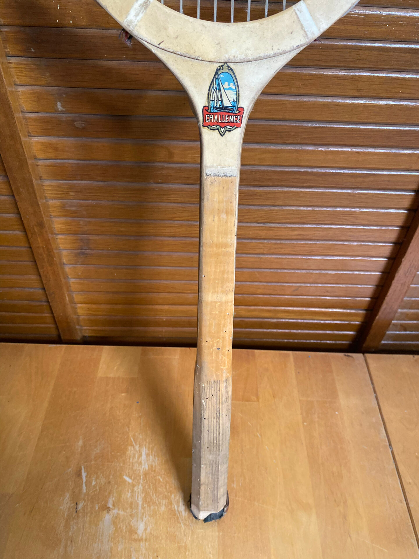 Vintage wooden tennis racket challenge sport