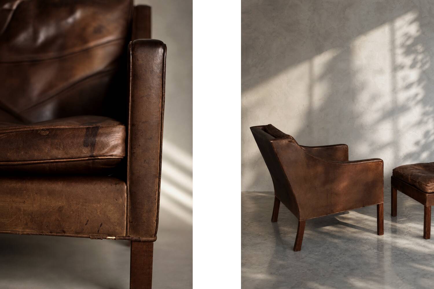 Vintage Mid-Century Danish Modern Lounge Leather Chair & Ottoman Model 2207