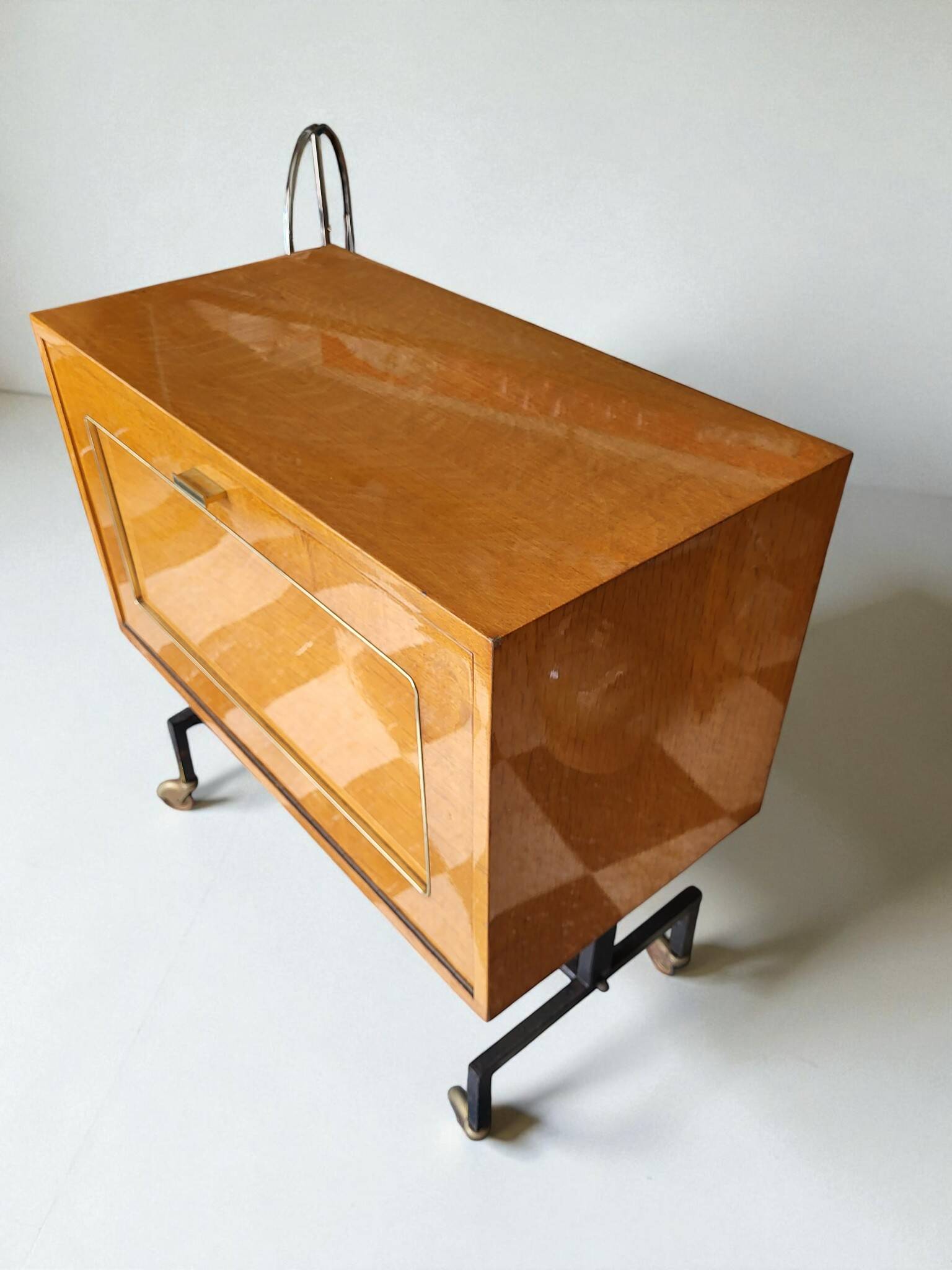 1960s low bar cabinet on wheels