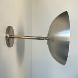 Vintage adjustable brushed metal and brass wall light, France 1970