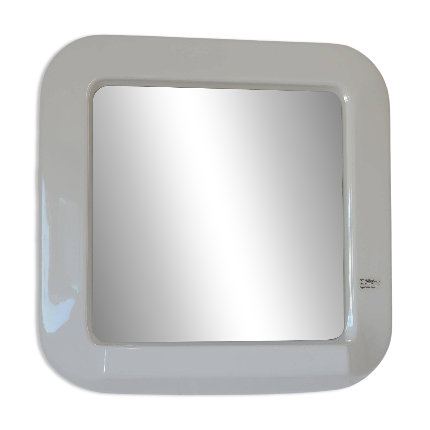 Square Wall Mirror With Shelf / Vintage White Plastic Space Age 1970