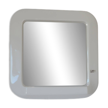 Square Wall Mirror With Shelf / Vintage White Plastic Space Age 1970