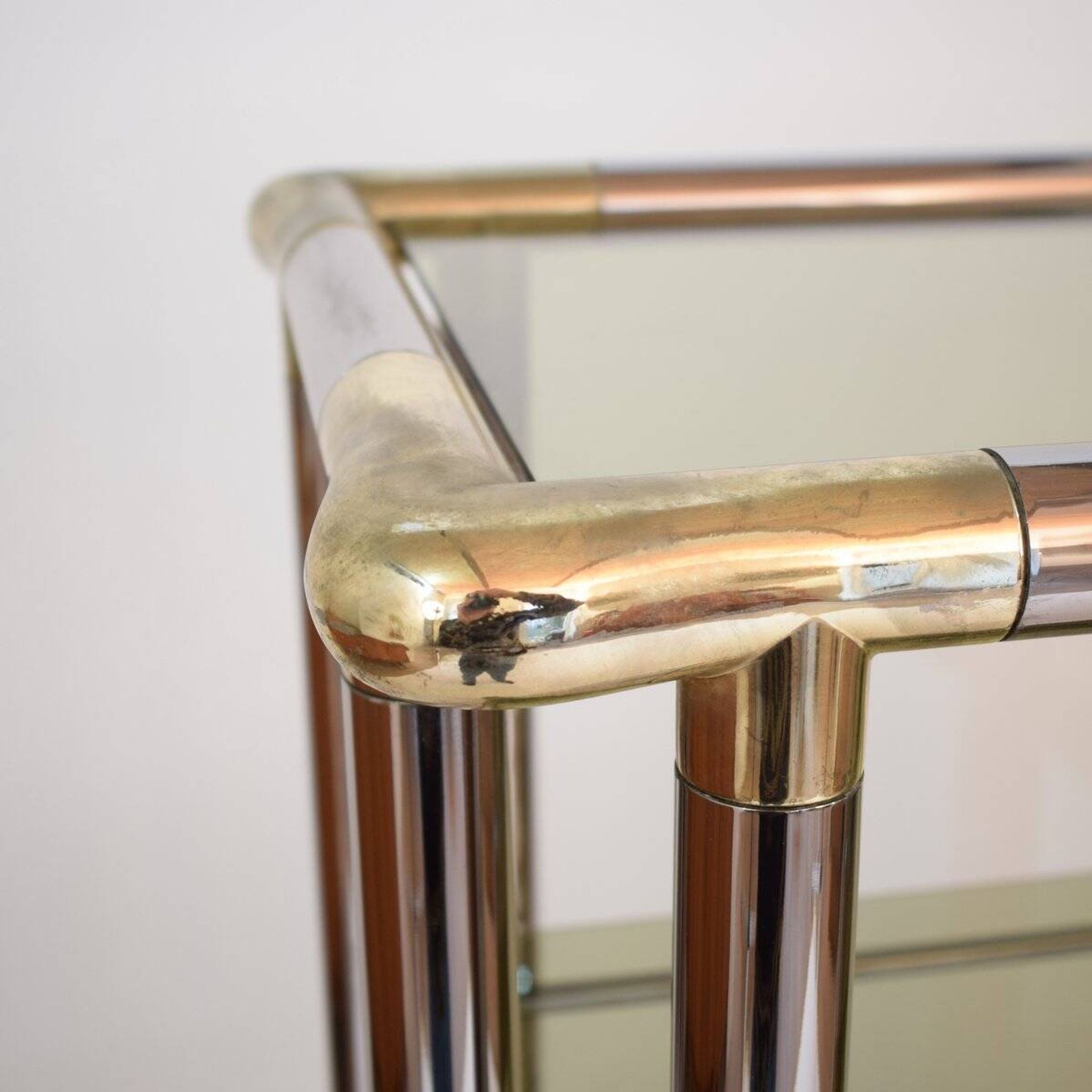 Mid-Century Hollywood Regency French Chrome and Brass Shelf, 1970s