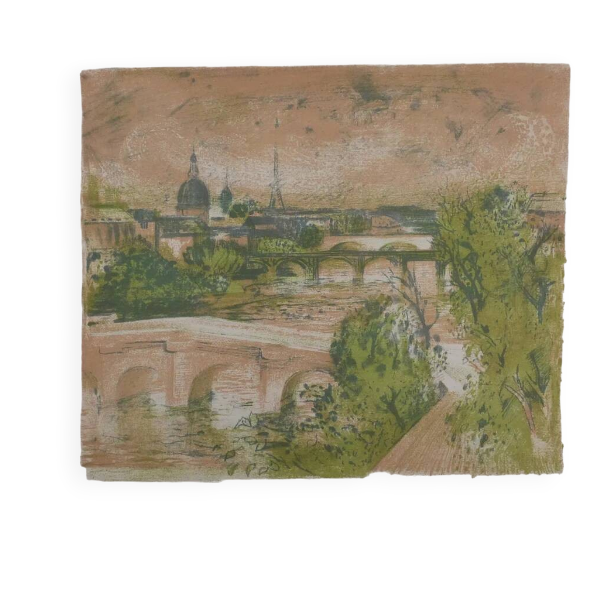 Paul Collomb : Pont de Paris, lithographie originale signée