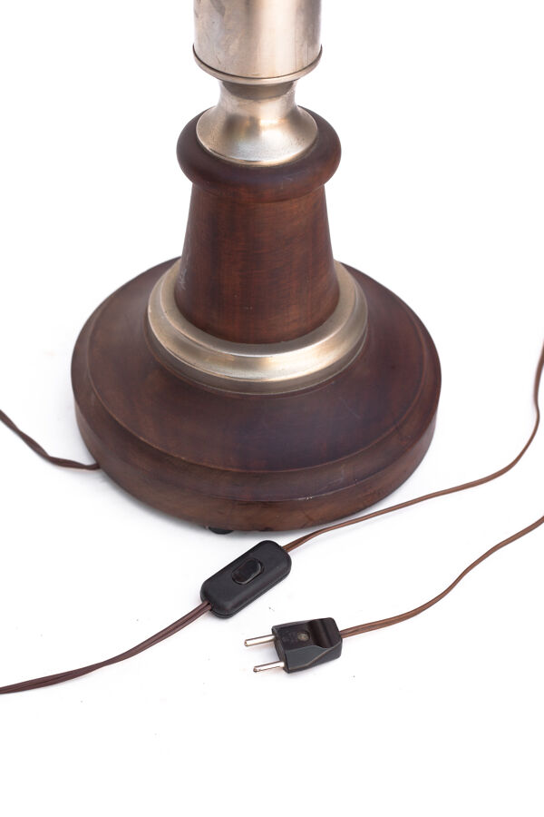 Lampe vintage pied de lampe bois et étain