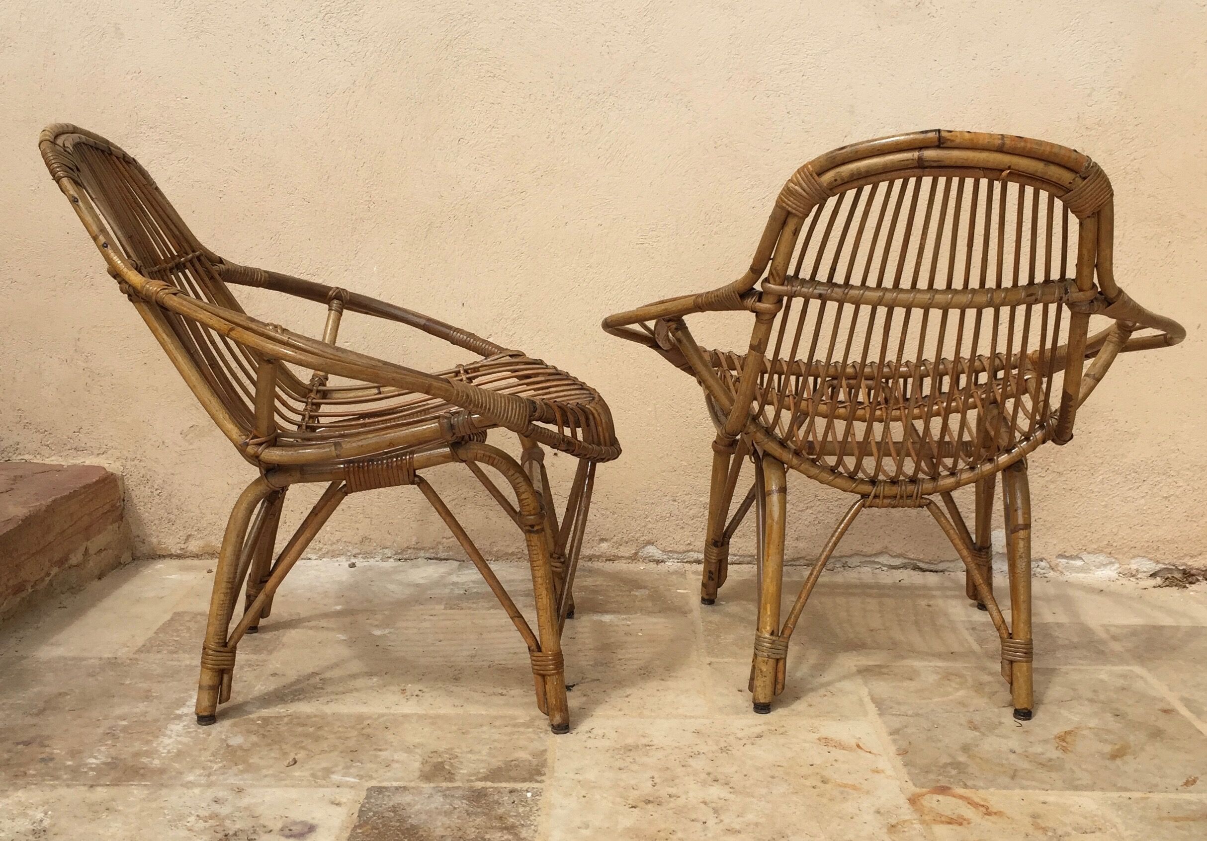 Pair of vintage rattan armchairs