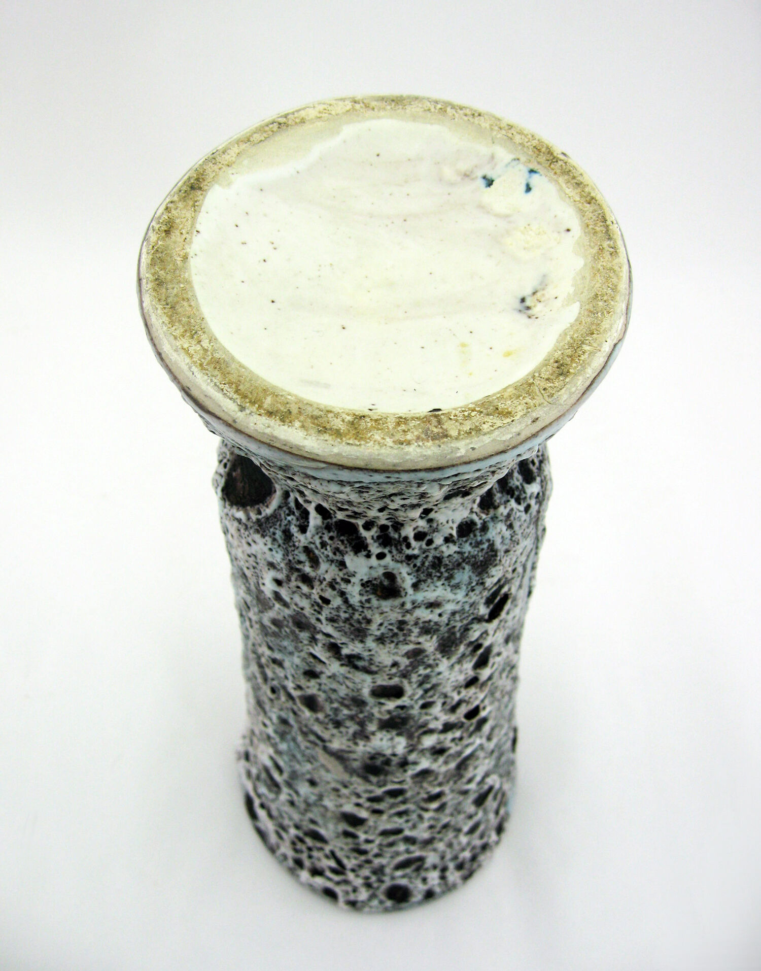 Matte ceramic vase - black and white Fat Lava décor - Annette Roux Vallauris - vintage 60s