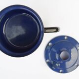Pot à lait vintage en tôle émaillée avec couvercle pour faire bouillir le lait - 1950