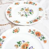 Set of 3 vintage earthenware flat plates "Moulins des Loups" Orchies model from the 1960s