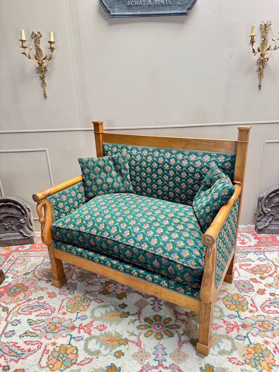 19th century Empire period cherry wood wall bench