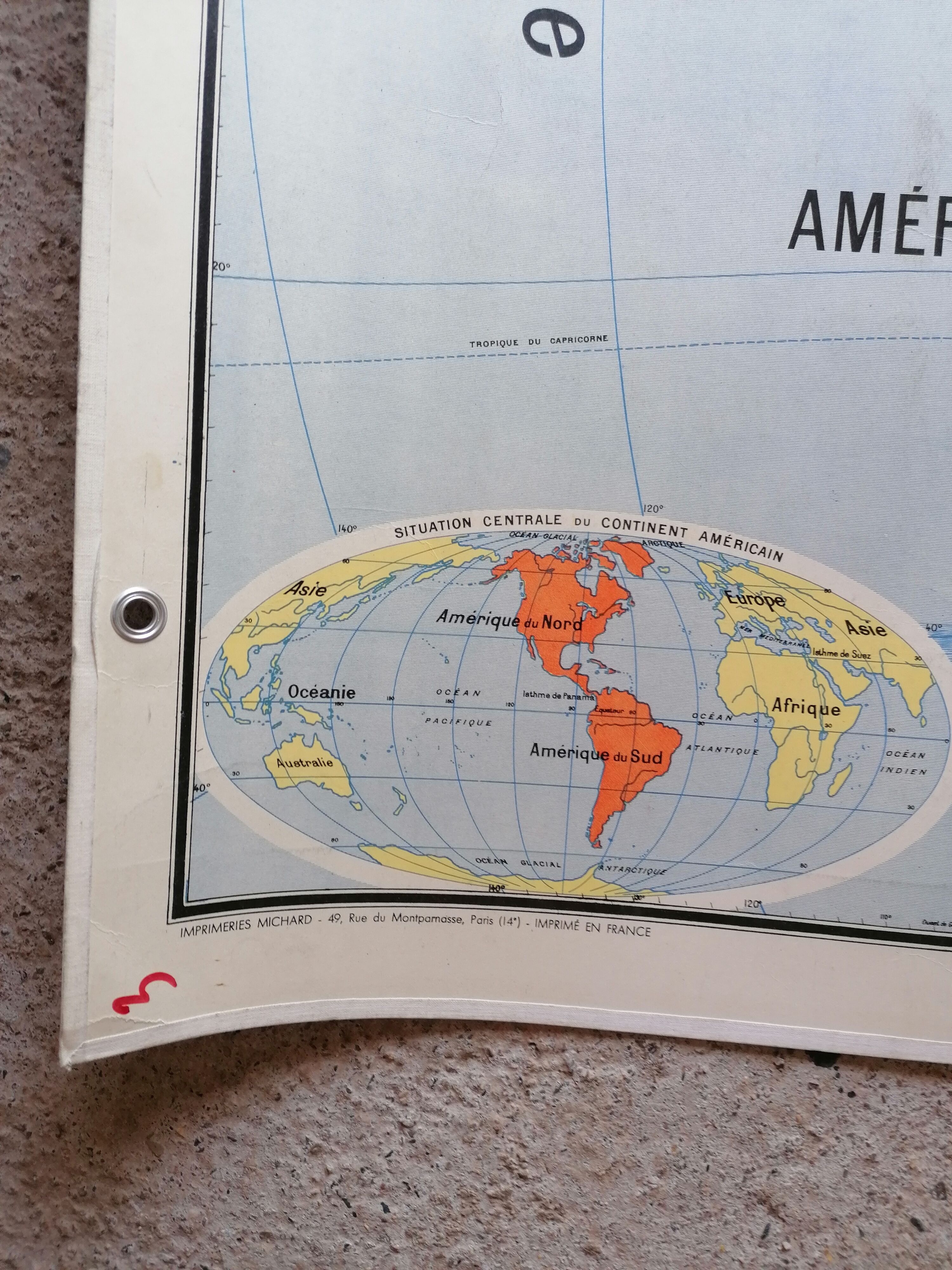 Old physical map American continent Vidal-Lablache