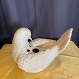 Bird dove with flowers in white earthenware from the 60s