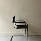 Chrome and black leather chair with armrests after M. Breuer, design 1970