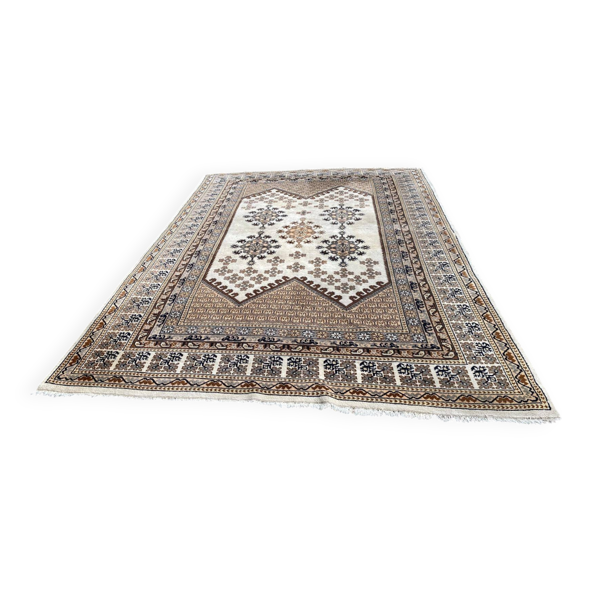 Large Persian rug beige brown wool knotted handmade 250x350cm