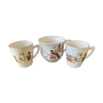 3 bird-decorated cups