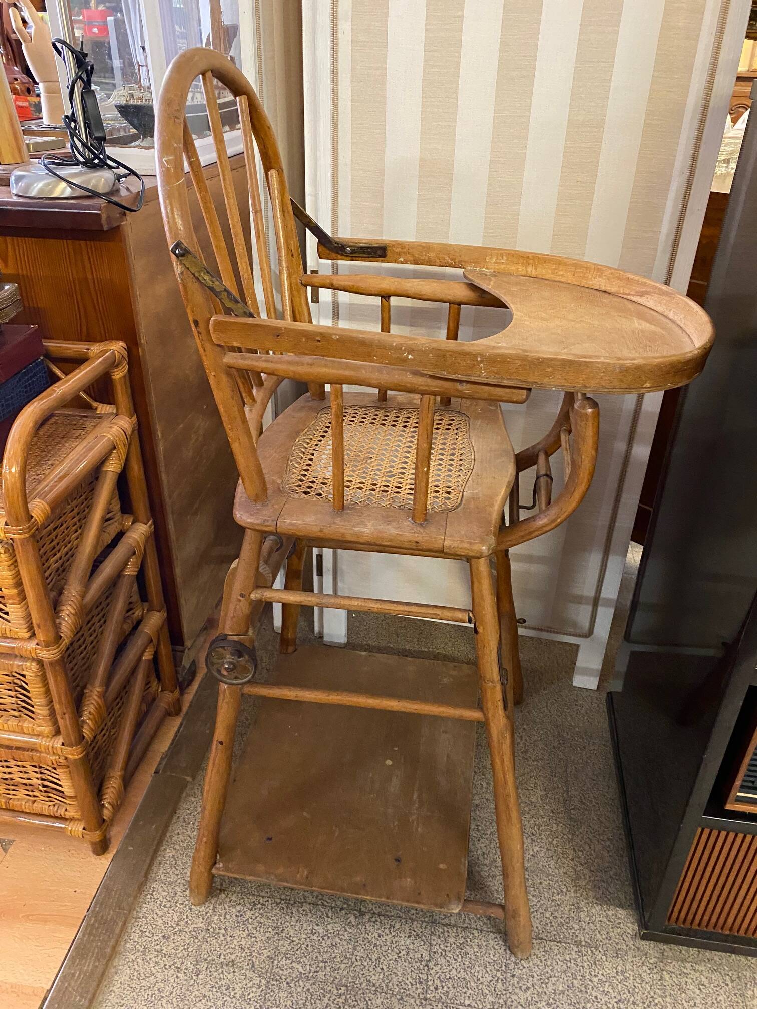 Baby high chair early 20th century thonet style curved wood and cane et you