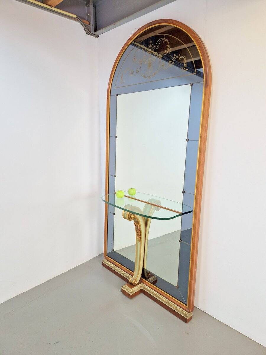 Vintage Floor Mirror with Console Table from Cristal Art, Italy, 1960s