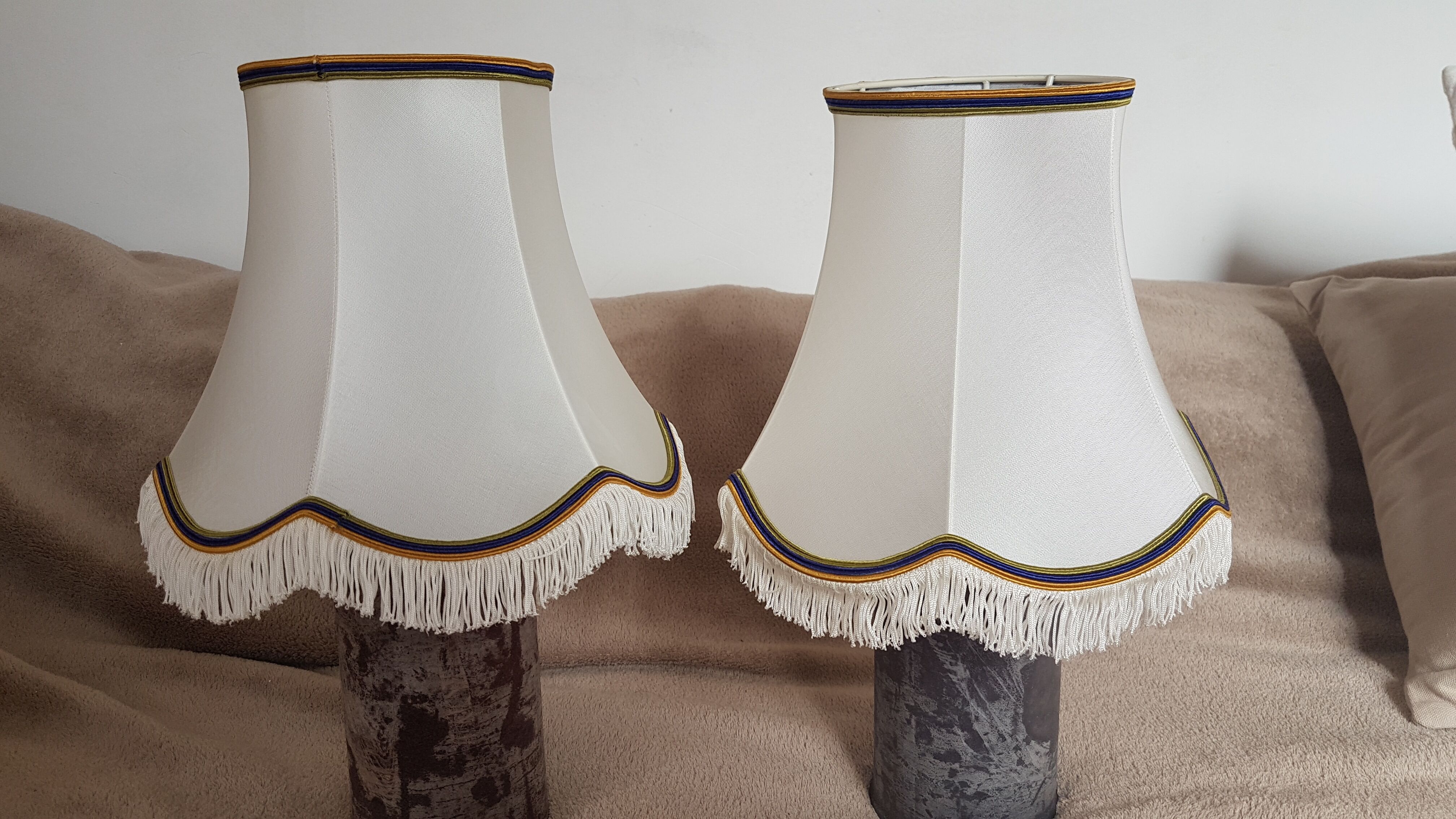 2 handmade lampshades in satin silk canvas