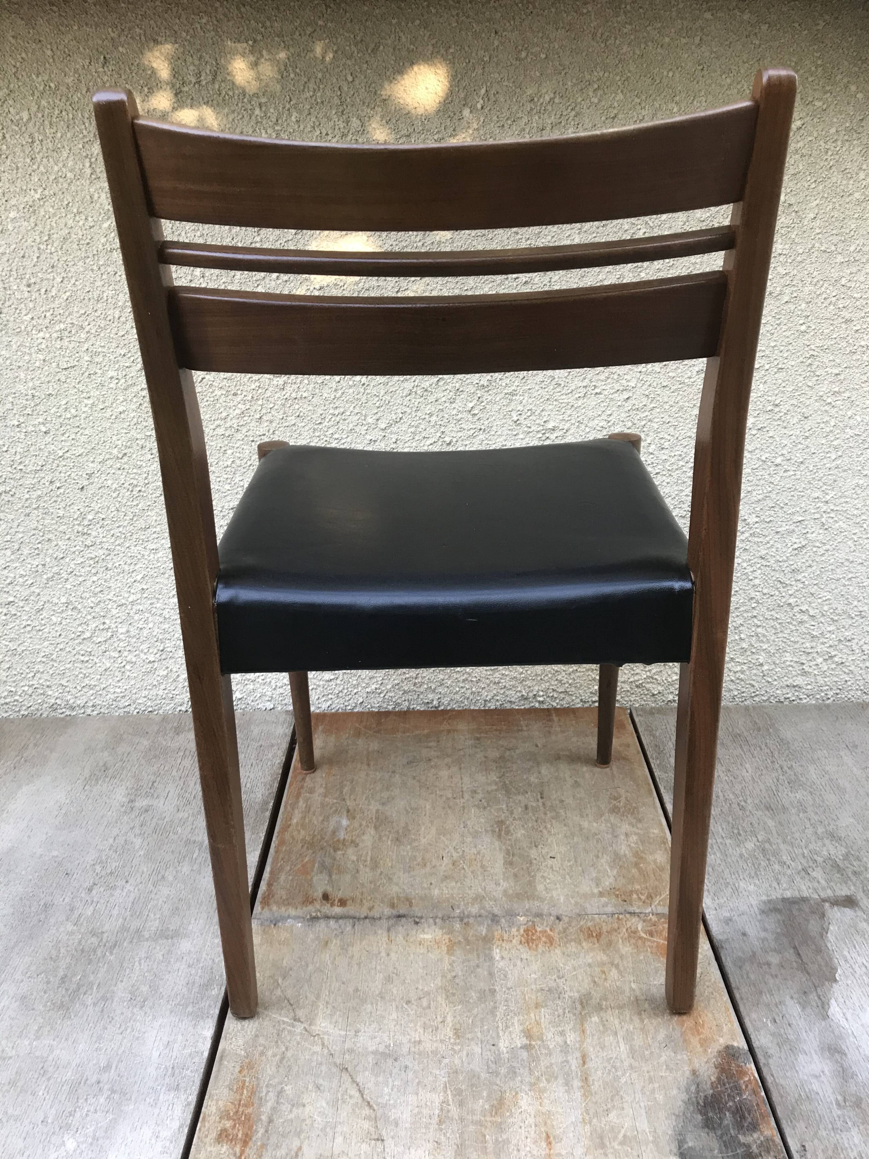 Series of 4 old scandinavian chairs wood teck - skai skaï black vintage