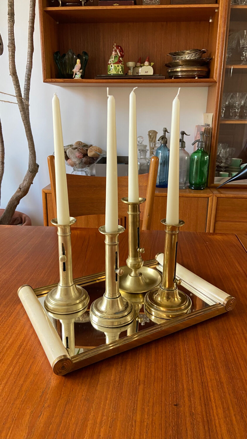 Antique brass push candle holder