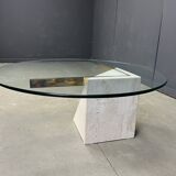 Table basse en travertin et laiton par Artedi, années 1980