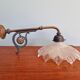 Pair of pendant lights in bronze and scalloped transparent glass