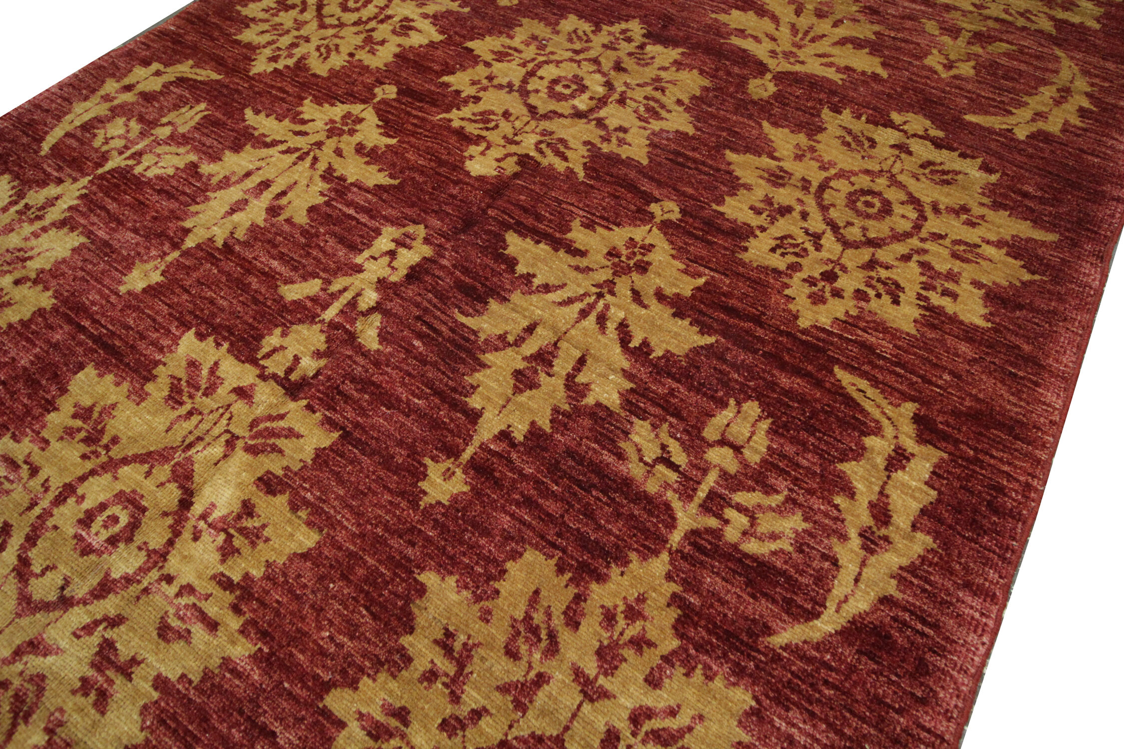 Modern deep red wool rug, classic handwoven carpet- 143x205cm