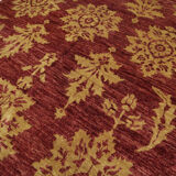 Modern deep red wool rug, classic handwoven carpet- 143x205cm