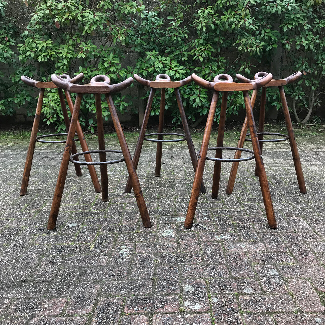 Brutalist spanish bar stools, 1970s, set of 5