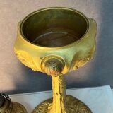 Beautiful and old oil lamp in gilded bronze, attributed to Georges Leleu