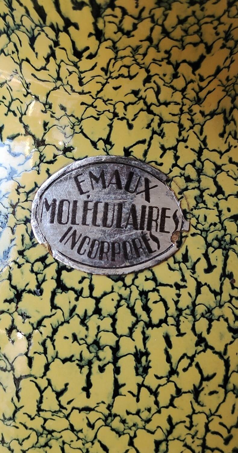 Crackle effect ball vase Signed FBA France In incorporated molecular enamels