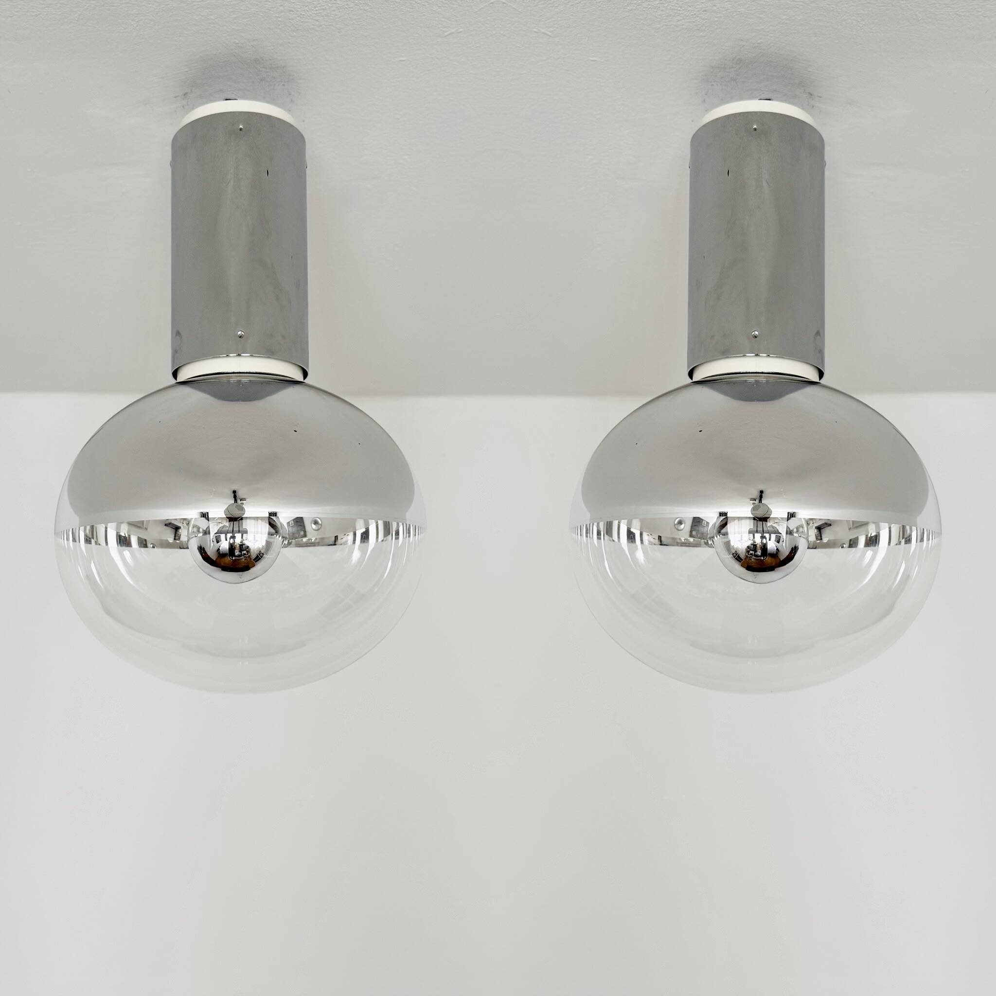 Set of 2 Large 1970s Modernist Flush Lamps by Motoko Ishii for Staff