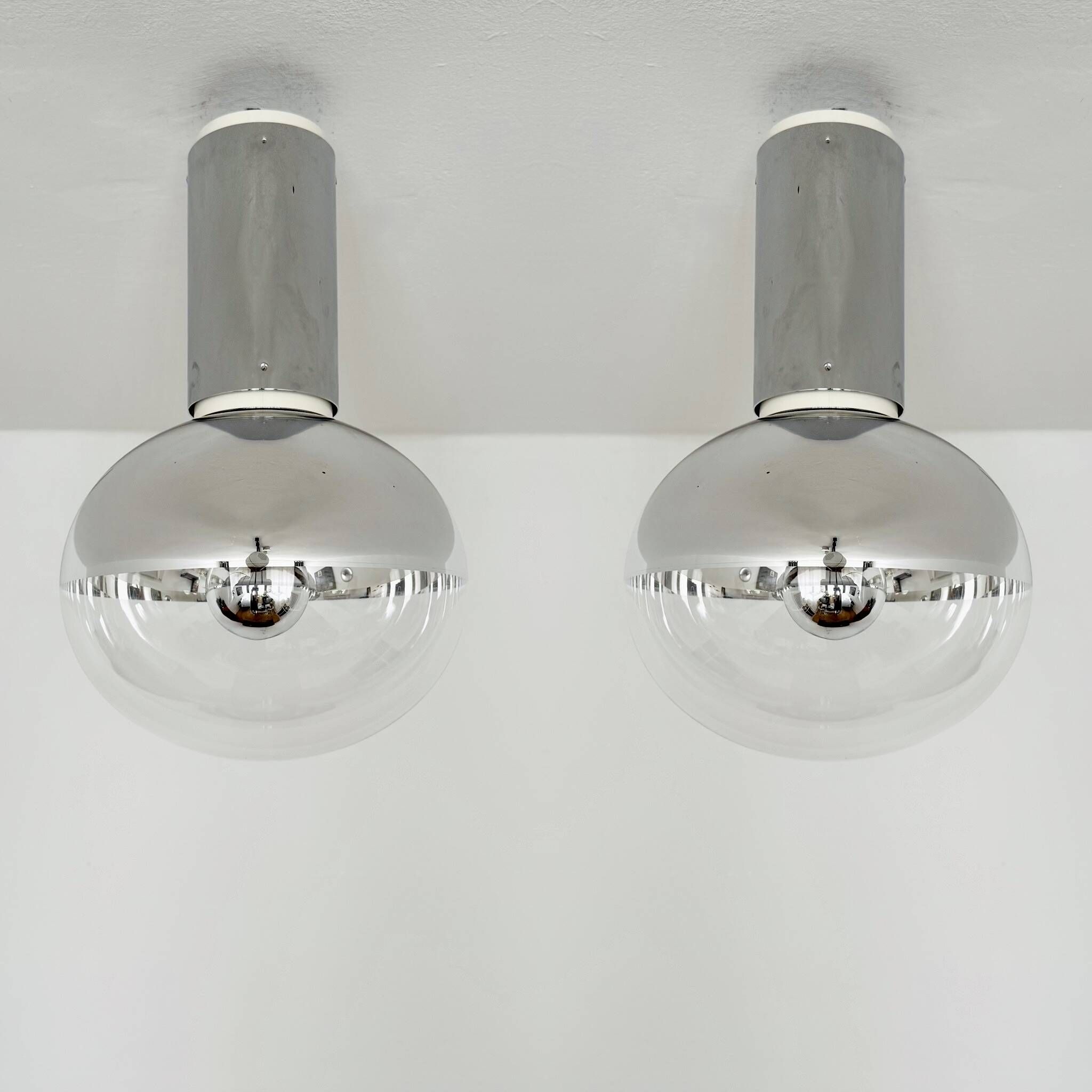 Set of 2 Large 1970s Modernist Flush Lamps by Motoko Ishii for Staff