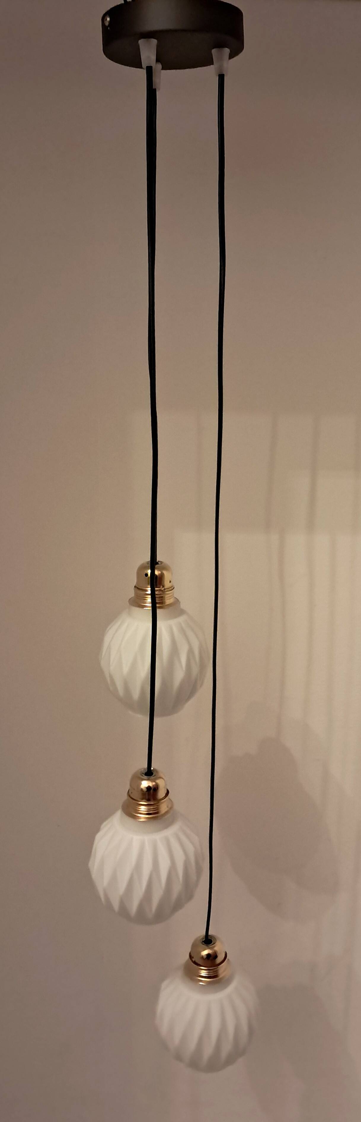 Origami white opaline three-light pendant light