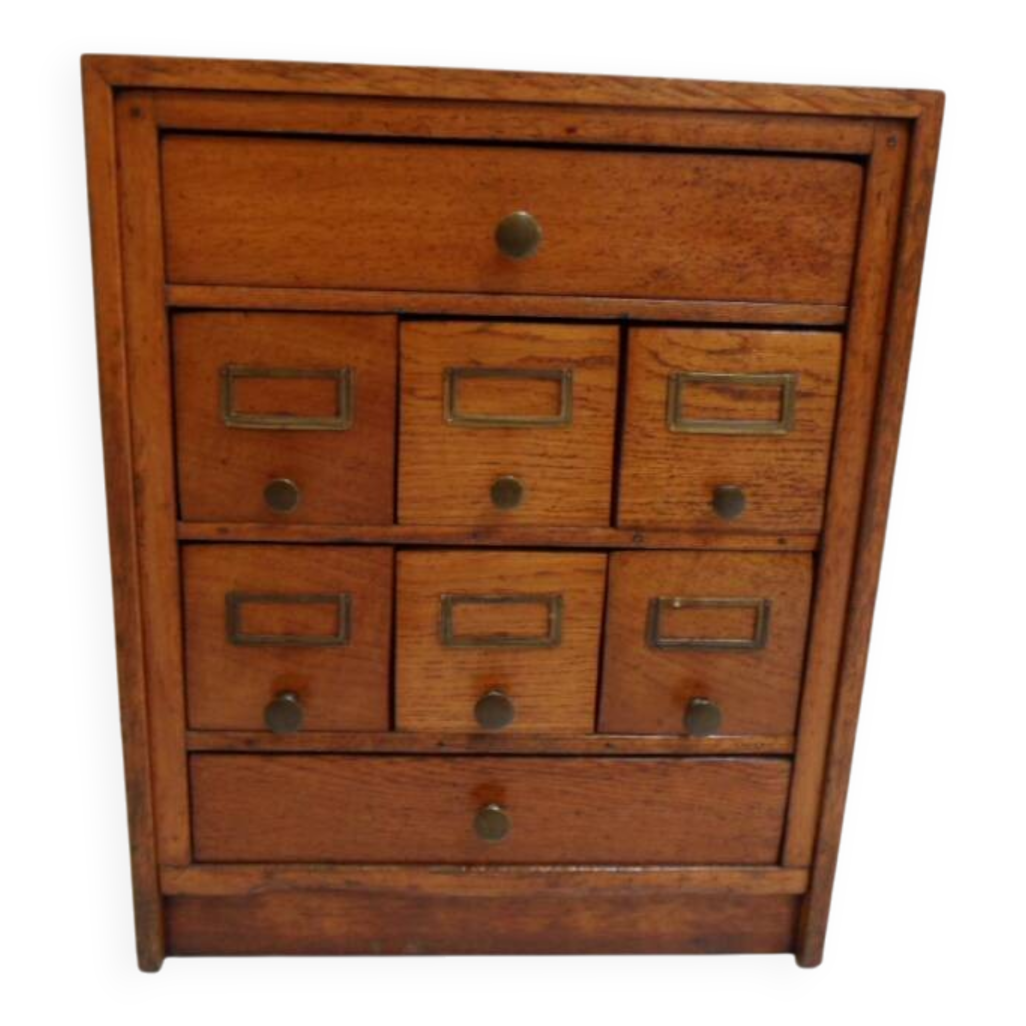 Antique oak watchmakers cabinet with drawers