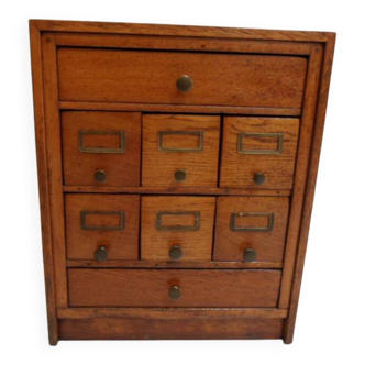Antique oak watchmakers cabinet with drawers