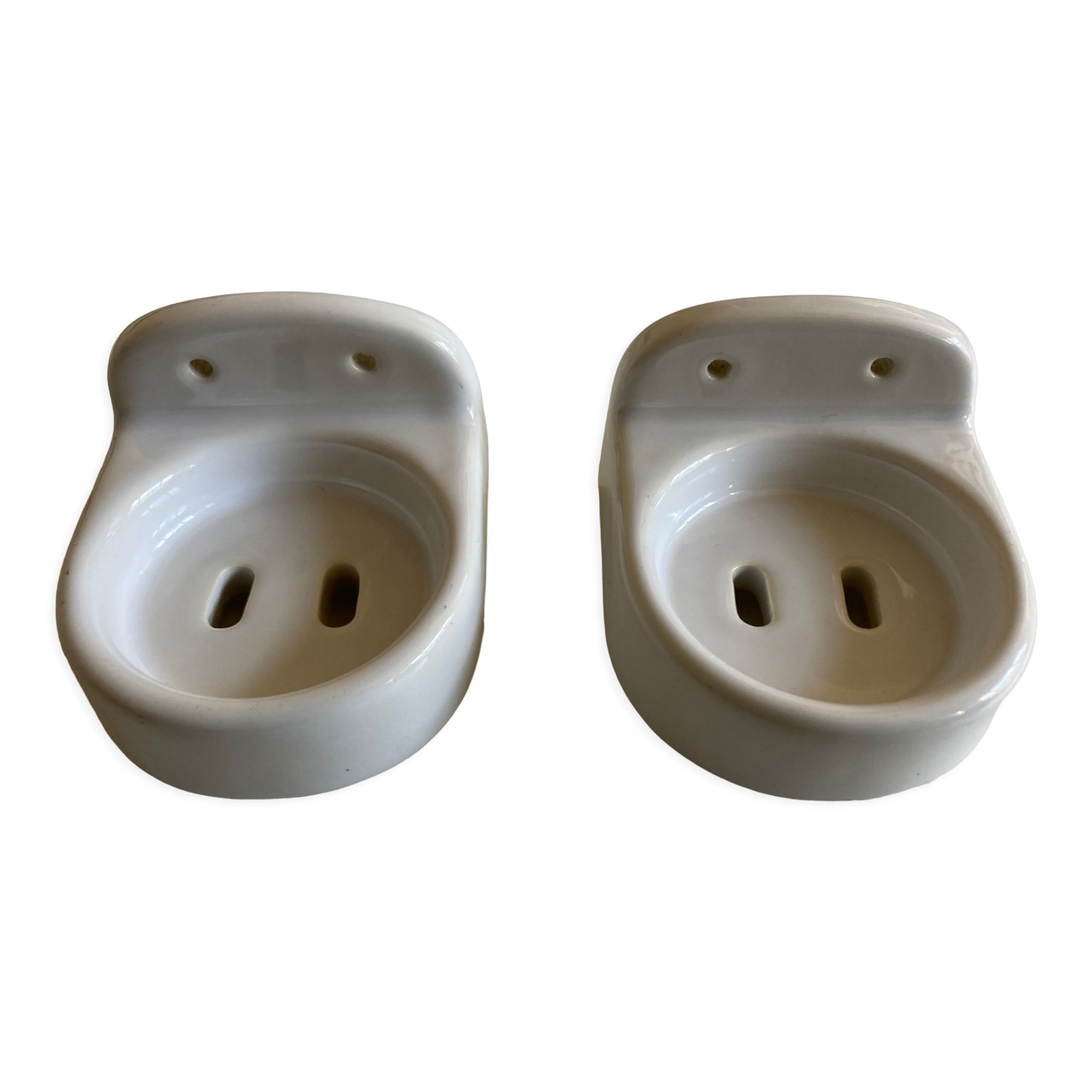 Pair of white porcelain bathroom shelves 1950