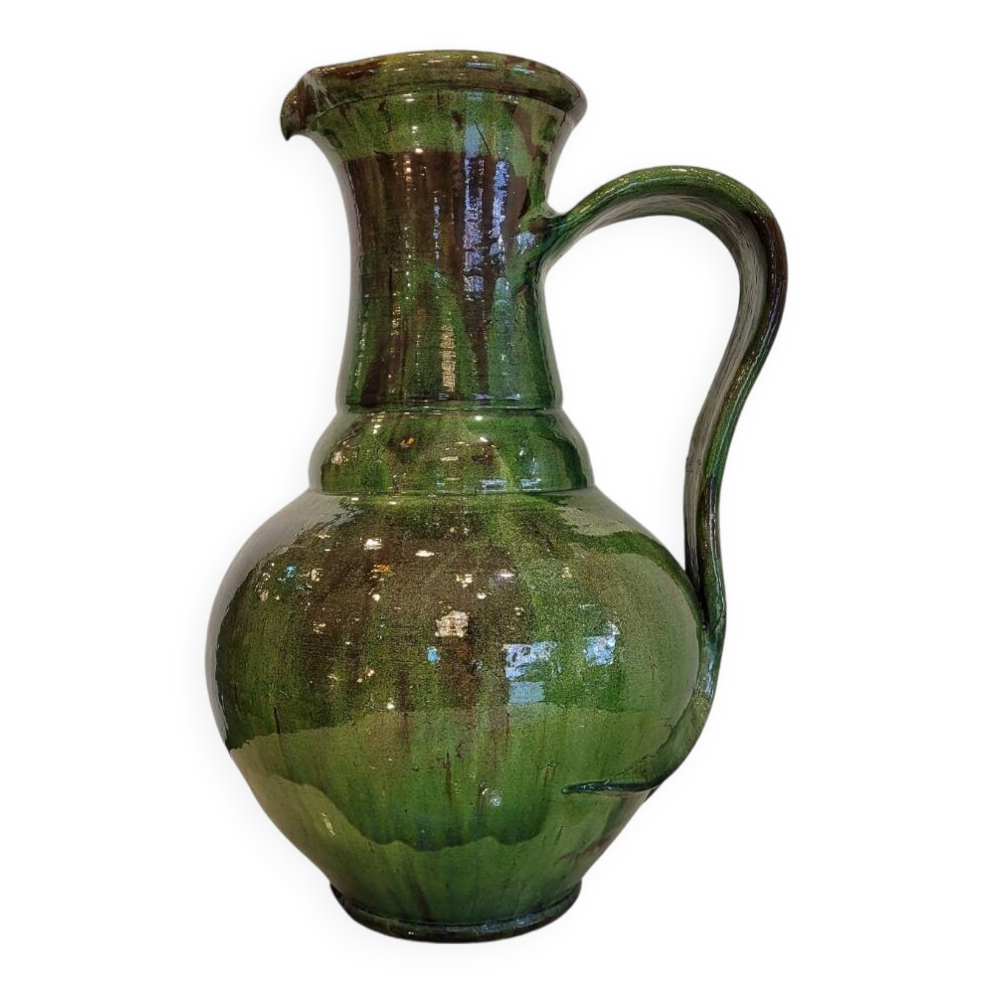 Pichet en céramique vernissée verte de Biot, France fin XIXème début XXème