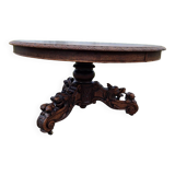 Table ronde Henri II à patte de lion en chêne massif