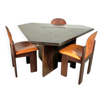 Mid-century dining table and 3 chairs by Silvio Coppola for Fratelli Montina, Italy, 1970s