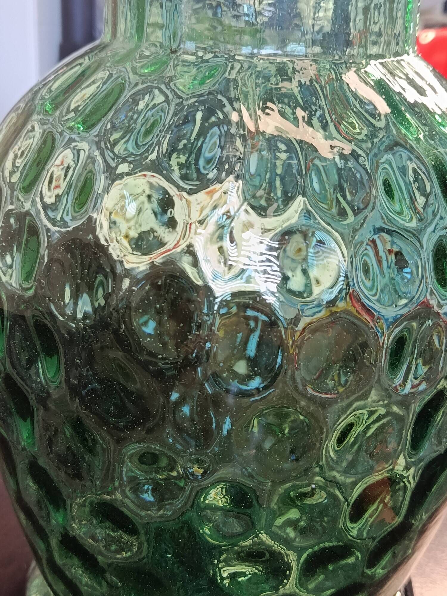 Textured glass vase and carafe duo in blown green glass, Biot style, 1960s.