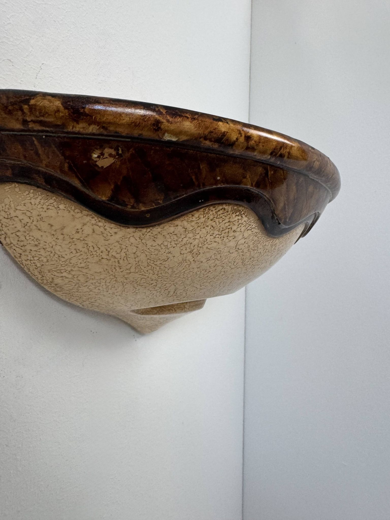 Pair of vintage wall sconces, beige and brown porcelain, France, 1960.