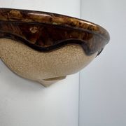 Pair of vintage wall sconces, beige and brown porcelain, France, 1960.