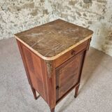 Antique French mahogany and walnut bedside table with marble top