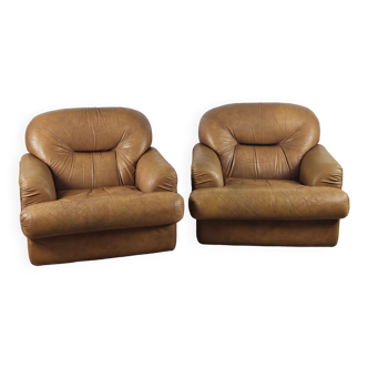 Cognac leather armchairs by Estasis Salotti - Meda