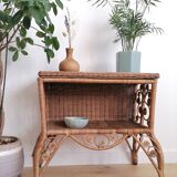 Vintage rattan bedside table "peacock"