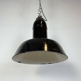 Industrial Black Enamel Factory Lamp with Cast Iron Top, 1930s